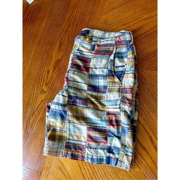 Izod Madras Mens Patchwork Plaid Shorts Sz 34 Golf Chinos - Picture 3 of 7